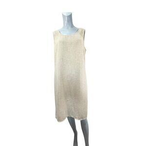Women's 14 Vtg Dressbarn Sleeveless Beige Knee Length‎ Dress Modest Career